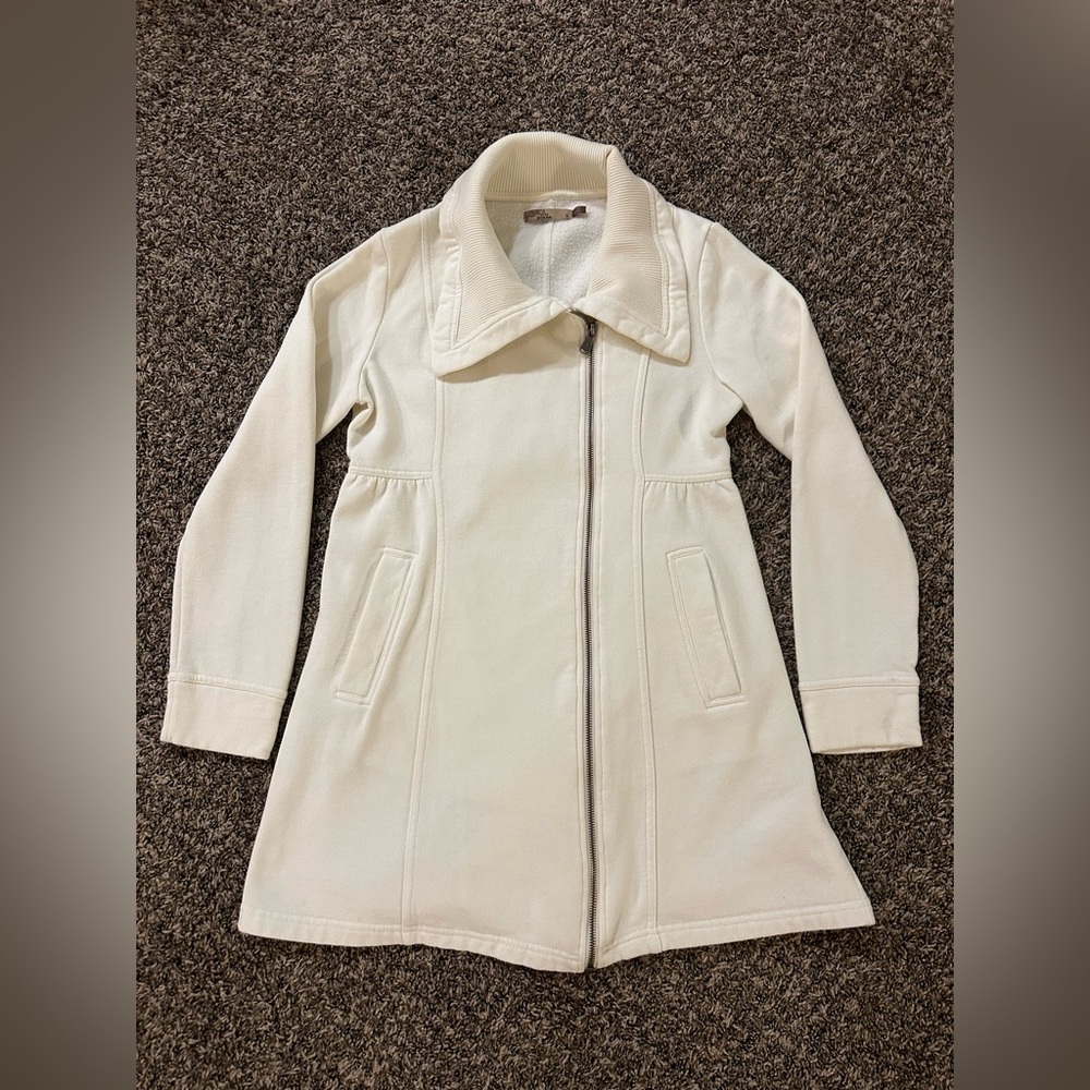 Women’s PrAna Mila Jacket Cream Asymmetrical Zip Oversized Collar size small
